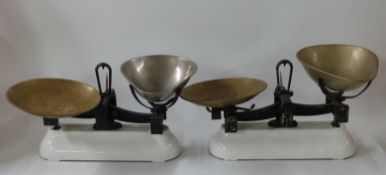 Two sets of Avery 2lb white enamel scales