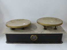 19thC shop scales with brass pans and marble top
