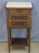 Continental marble-topped bedside cabinet with drawer and cupboard with shelf below and gilt mounts,
