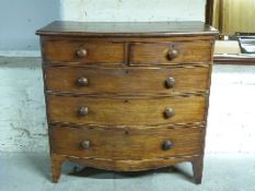 Victorian mahogany bow fronted chest of two over three graduated drawers,