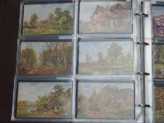 An album of postcards including examples by A W Bridgeman,