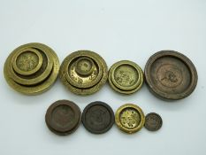 A quantity of county standard weights including Yorkshire, Gloucester,