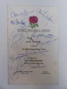 Wales Rugby Football Union menu 16th March 1974 signed by 'the Invincible Team' including Gareth
