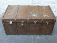 Metal bound steamer or similar trunk W92cm