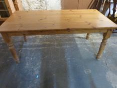 A 19thC pine Pembroke table raised on turned legs L105 x max width 100 x H74cm