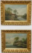 Pair of Dutch oil on board scenes, one indistinctly signed lower right,