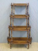 A 19thC walnut four tier whatnot with turned supports H127cm