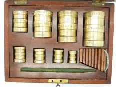 Victorian cased set of West Riding of Yorkshire county standard apothecary measures by Degrave