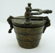Eastern bronze or similar cup weight with swing handle,