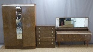 A retro suite of bedroom furniture with melamine/ formica type finish, dressing table,