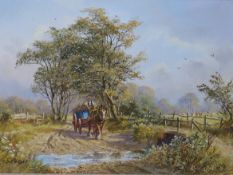 Don Vaughan 20thC oil on canvas cart approaching a ford, signed lower left,