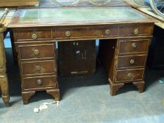 Mahogany twin pedestal desk with three drawers to top and three to each pedestal W124 x D62 x H77cm