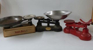 Three sets of kitchen scales comprising two Salter and one Lock's