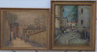 Continental oil on board street scene,