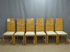 A set of six Art Deco style birds eye maple upholstered dining chairs