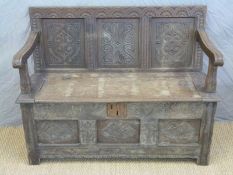 Victorian carved oak settle,