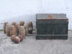 A set of possibly Stroud League skittles and balls in a wooden case