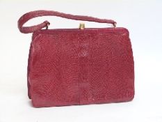 Mappin & Webb red snake skin vintage handbag with gold plated fastenings