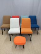 A set of six Ebenezer Gomme early G Plan retro dining chairs upholstered in Isle of Bute bouclé,
