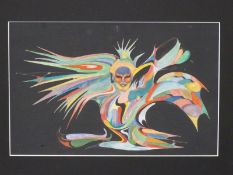 Abstract watercolour winged multicoloured figure