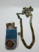 An unusual Victorian beadwork sash or necklace with script 'A present to Mr James Chambers by