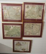 Five various reproduction maps including John Speede Devon, Dorset,