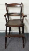 Victorian child's elm high chair,