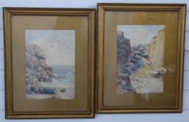 A H Ficklin pair of watercolours of coastal fishing scenes, both signed and dated lower left,