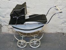 Halsette vintage dolls pram in white with black details with hood and cover,