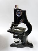 Cased W Watson & Sons Ltd London 'Service' microscope 73189 with various extra lenses