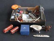 A collection of items including Dinky and Lesney toys, train, Sekonic light meter,