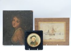 An 18thC or 19thC oil on board portrait 26 x 22cm,