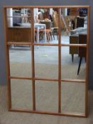 Mid century / retro nine division mirror with bevelled woodwork,