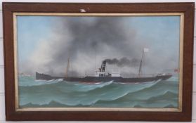 19th century Neapolitan gouache SS Mountfields maritime scene, flying a flag for DSS & Co.