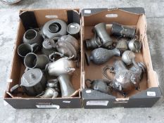 A quantity of pewter including teaware, salts,