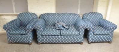 Victorian three piece suite with contemporary upholstery,