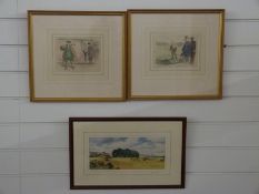 Two humorous golfing prints and one other signed example entitled 'Carnoustie'