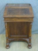 A 19thC leather inset mahogany Davenport with moulded support and fitted satin birch interior,