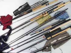 Fishing rods including Agility Travel Match, Leeda spin and Blue Diamond 13' waggler,