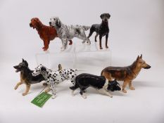 Seven Royal Doulton dog figures including English Setter, German Shepherd,