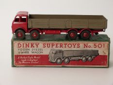 Dinky Supertoys diecast model Foden Diesel 8-wheel wagon with grey bed and red cab,