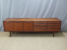 G Plan or similar retro sideboard fitted eight drawers and three cupboards W228 x D45 x H73cm