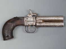 Unnamed over and under percussion hammer action pocket pistol with engraved lock and hammer,