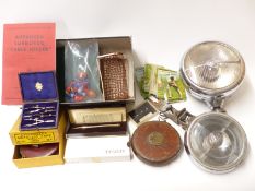 A quantity of collectables including Subbuteo, Lucas spotlights, tape measures,