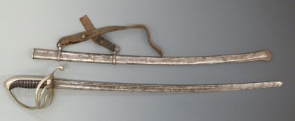 Boy's sabre in the style of 1821 Light Cavalry sword, with metal scabbard,