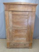 Pine single door wardrobe with drawer below,