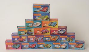 Sixteen Matchbox Superfast 1-75 diecast model vehicles 1, 2, 4, 5, 8, 14, 23, 29, 34, 36, 37, 45,
