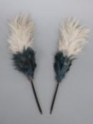 George III c1809 pair of militia plumes white over blue,