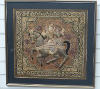 Thai raised embroidery depicting a warrior on horse back,