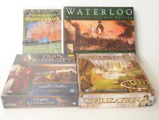 Four fantasy board games Sid Meier's Civilization, Tigris & Euphrates,